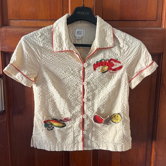 BDG Tops - BDG Urban Outfitters Embroidered Lobster Button Up Top Small Nautical Vacation